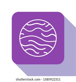 White line Planet Venus icon isolated on white background. Purple square button. Vector Illustration