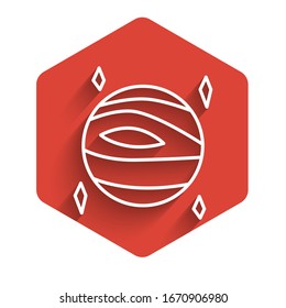 White line Planet Venus icon isolated with long shadow. Red hexagon button. Vector Illustration