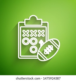White line Planning strategy concept icon isolated on green background. Soccer or american football cup formation and tactic.  Vector Illustration