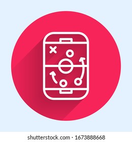 White line Planning strategy concept icon isolated with long shadow. Hockey cup formation and tactic. Red circle button. Vector Illustration