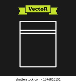 White line Plastic bag with ziplock icon isolated on black background.  Vector Illustration