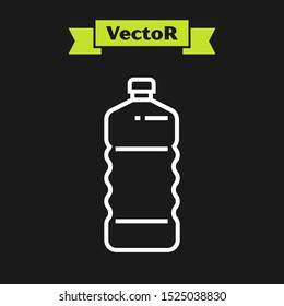 White line Plastic bottle icon isolated on black background.  Vector Illustration
