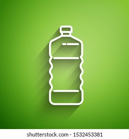 White line Plastic bottle icon isolated on green background.  Vector Illustration