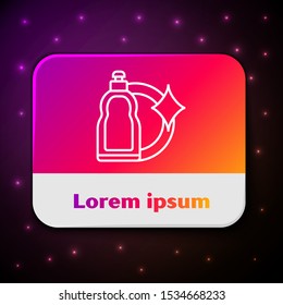 White line Plastic bottle for liquid laundry detergent, bleach, dishwashing liquid or another cleaning agent icon isolated on black background. Rectangle color button. Vector Illustration