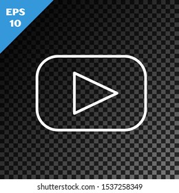White line Play icon isolated on transparent dark background.  Vector Illustration
