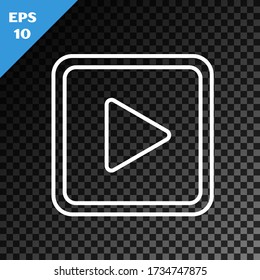 White line Play in square icon isolated on transparent dark background.  Vector Illustration