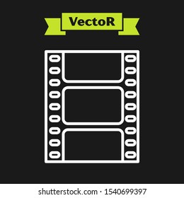 White line Play Video icon isolated on black background. Film strip sign.  Vector Illustration