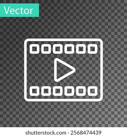 White line Play Video icon isolated on transparent background. Film strip with play sign.  Vector