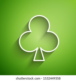 White line Playing card with clubs symbol icon isolated on green background. Casino gambling.  Vector Illustration