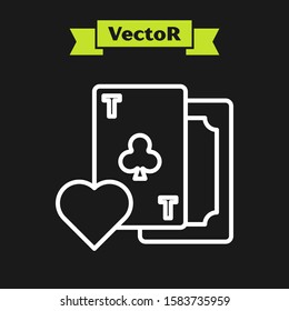 White line Playing card with clubs symbol icon isolated on black background. Casino gambling.  Vector Illustration
