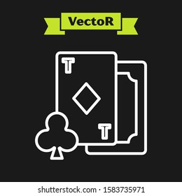 White line Playing card with diamonds symbol icon isolated on black background. Casino gambling.  Vector Illustration