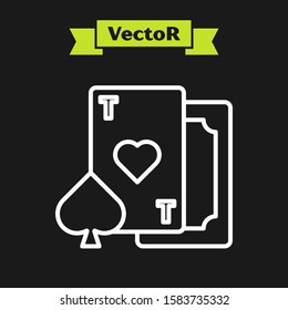 White line Playing card with heart symbol icon isolated on black background. Casino gambling.  Vector Illustration