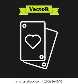 White line Playing card icon isolated on black background.  Vector Illustration