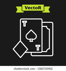 White line Playing card with spades symbol icon isolated on black background. Casino gambling.  Vector Illustration