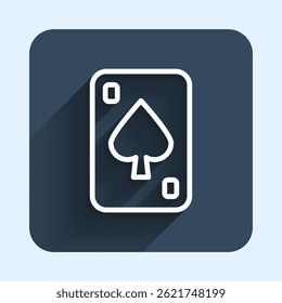 White line Playing cards icon isolated with long shadow background. Casino gambling. Blue square button. Vector