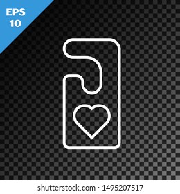 White line Please do not disturb with heart icon isolated on transparent dark background. Hotel Door Hanger Tags.  Vector Illustration
