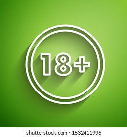 White line Plus 18 movie icon isolated on green background. Adult content. Under 18 years sign.  Vector Illustration