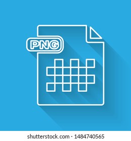 White line PNG file document. Download png button icon isolated with long shadow. PNG file symbol.  Vector Illustration