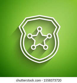 White line Police badge icon isolated on green background. Sheriff badge sign.  Vector Illustration