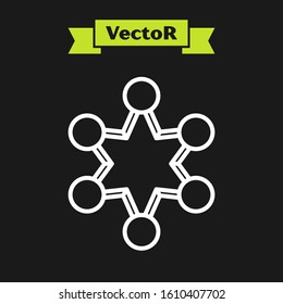 White line Police badge icon isolated on black background. Sheriff badge sign. Shield with star symbol.  Vector Illustration