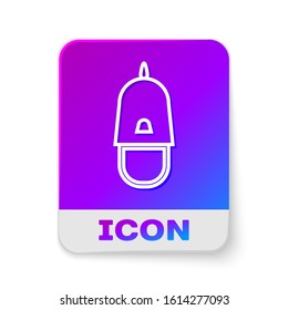 White line Police cap with cockade icon isolated on white background. Police hat sign. Rectangle color button. Vector Illustration
