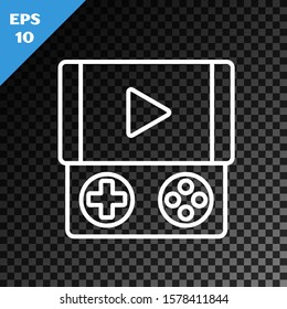 White line Portable video game console icon isolated on transparent dark background. Gamepad sign. Gaming concept.  Vector Illustration