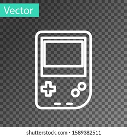 White line Portable video game console icon isolated on transparent background. Gamepad sign. Gaming concept.  Vector Illustration