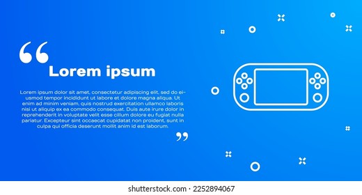 White line Portable video game console icon isolated on blue background. Gamepad sign. Gaming concept.  Vector Illustration