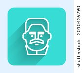 White line Portrait of Joseph Stalin icon isolated with long shadow. Green square button. Vector