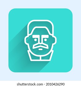 White line Portrait of Joseph Stalin icon isolated with long shadow. Green square button. Vector