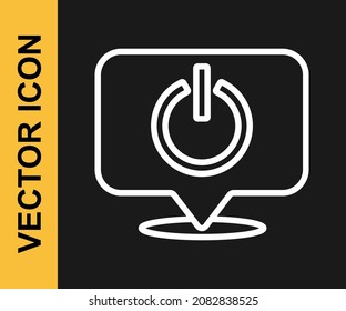 White line Power button icon isolated on black background. Start sign.  Vector
