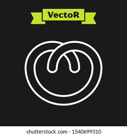 White line Pretzel icon isolated on black background. German comfort food pastry. Oktoberfest festival.  Vector Illustration