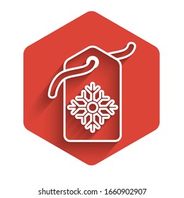 White line Price tag with an inscription Sale icon isolated with long shadow. Badge for price. Promo tag discount. Red hexagon button. Vector Illustration