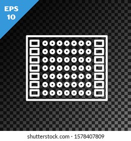 White line Printed circuit board PCB icon isolated on transparent dark background.  Vector Illustration