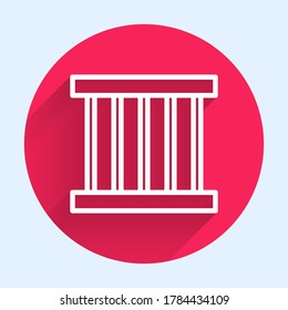 White line Prison window icon isolated with long shadow. Red circle button. Vector Illustration