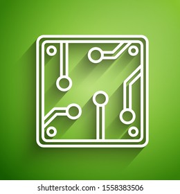 White line Processor icon isolated on green background. CPU, central processing unit, microchip, microcircuit, computer processor, chip.  Vector Illustration