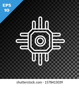 White line Processor icon isolated on transparent dark background. CPU, central processing unit, microchip, microcircuit, computer processor, chip.  Vector Illustration