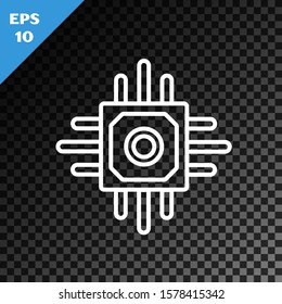 White line Processor icon isolated on transparent dark background. CPU, central processing unit, microchip, microcircuit, computer processor, chip.  Vector Illustration