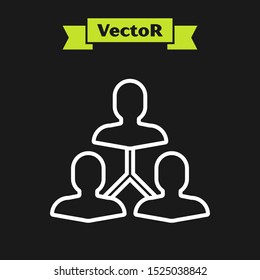 White line Project team base icon isolated on black background. Business analysis and planning, consulting, team work, project management.  Vector Illustration