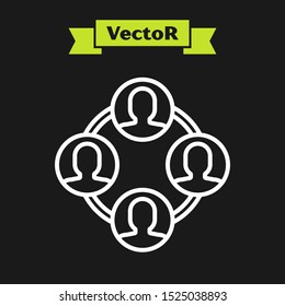 White line Project team base icon isolated on black background. Business analysis and planning, consulting, team work, project management.  Vector Illustration