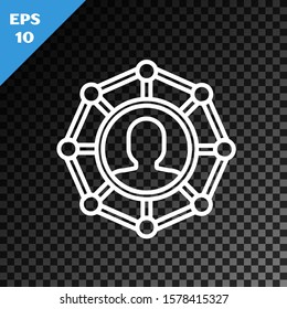 White line Project team base icon isolated on transparent dark background. Business analysis and planning, team work, project management. Developers.  Vector Illustration