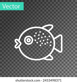 White line Puffer fish icon isolated on transparent background. Fugu fish japanese puffer fish.  Vector