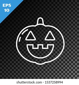 White line Pumpkin icon isolated on transparent dark background. Happy Halloween party.  Vector Illustration