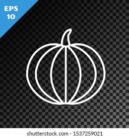 White line Pumpkin icon isolated on transparent dark background. Happy Halloween party.  Vector Illustration