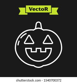 White line Pumpkin icon isolated on black background. Happy Halloween party.  Vector Illustration