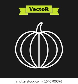 White line Pumpkin icon isolated on black background. Happy Halloween party.  Vector Illustration