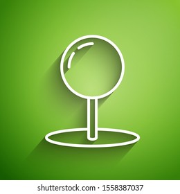White line Push pin icon isolated on green background. Thumbtacks sign.  Vector Illustration