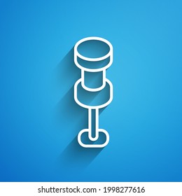 Icono del pasador de inserción de línea blanca aislado en fondo azul. Señal de miniaturas. Larga sombra. Vector