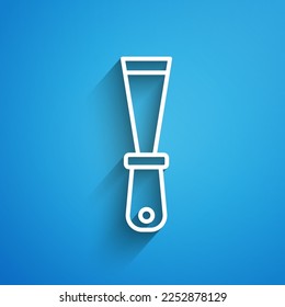 White line Putty knife icon isolated on blue background. Spatula repair tool. Spackling or paint instruments. Long shadow. Vector