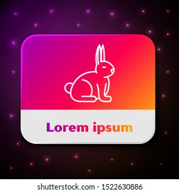 White line Rabbit icon isolated on black background. Rectangle color button. Vector Illustration